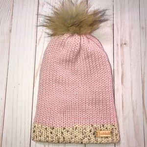 Women’s Pink Knit Removable Pom Pom Beanie